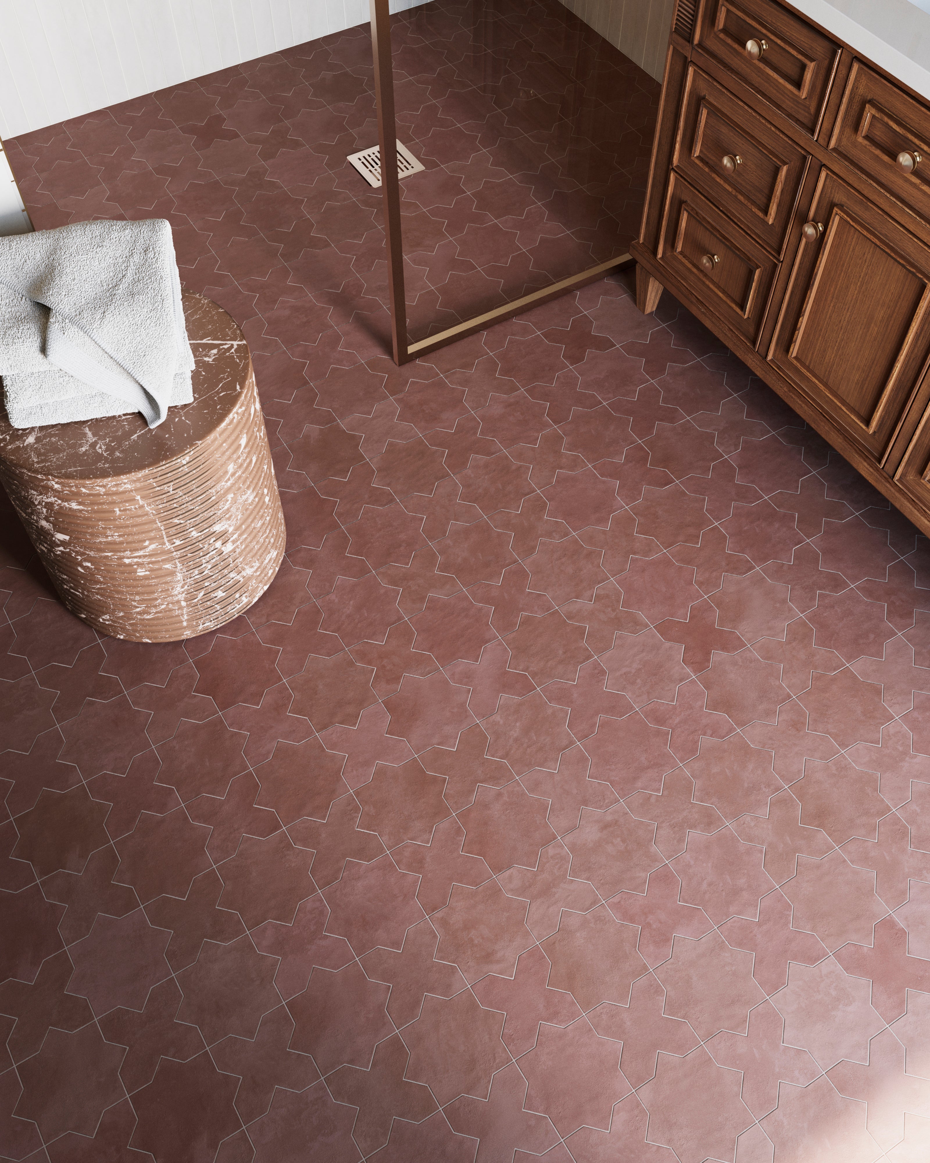 Isabel 11x11 Matte Porcelain Tile Star in Rust and Cross in Rust