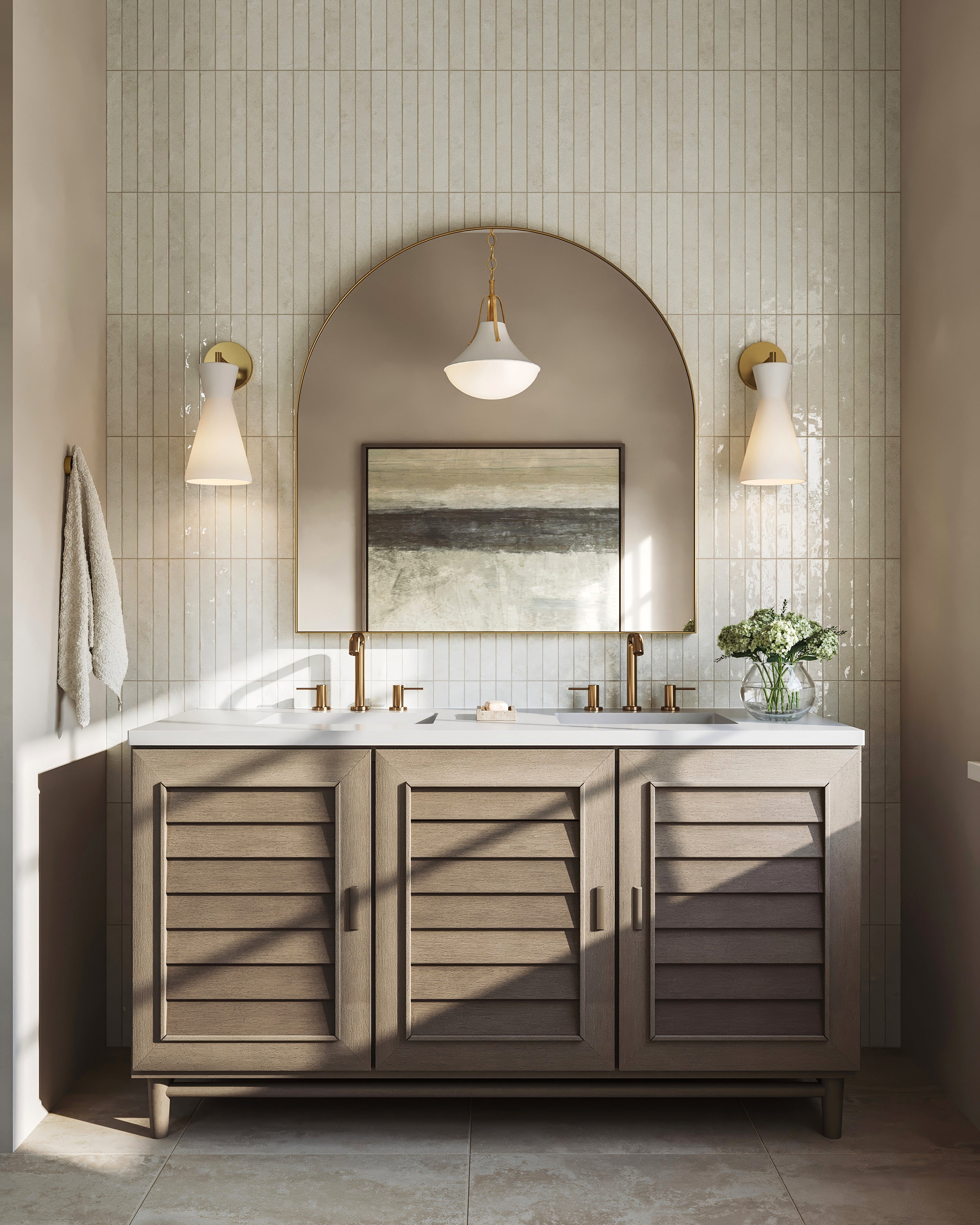 Caruso 16" Pendant in Vintage Gold Leaf / White Plaster