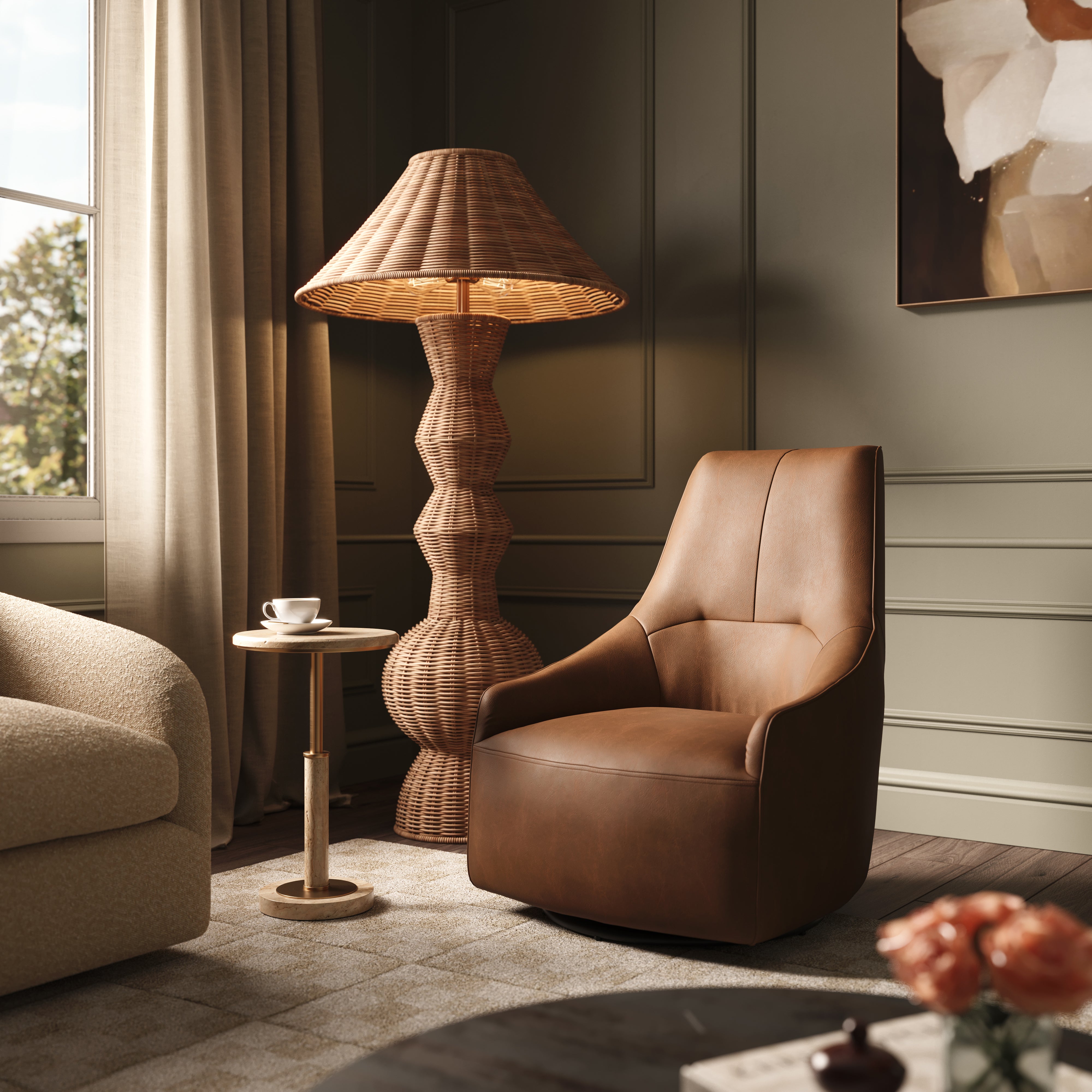 Valerio Swivel Lounge Chair in Brown