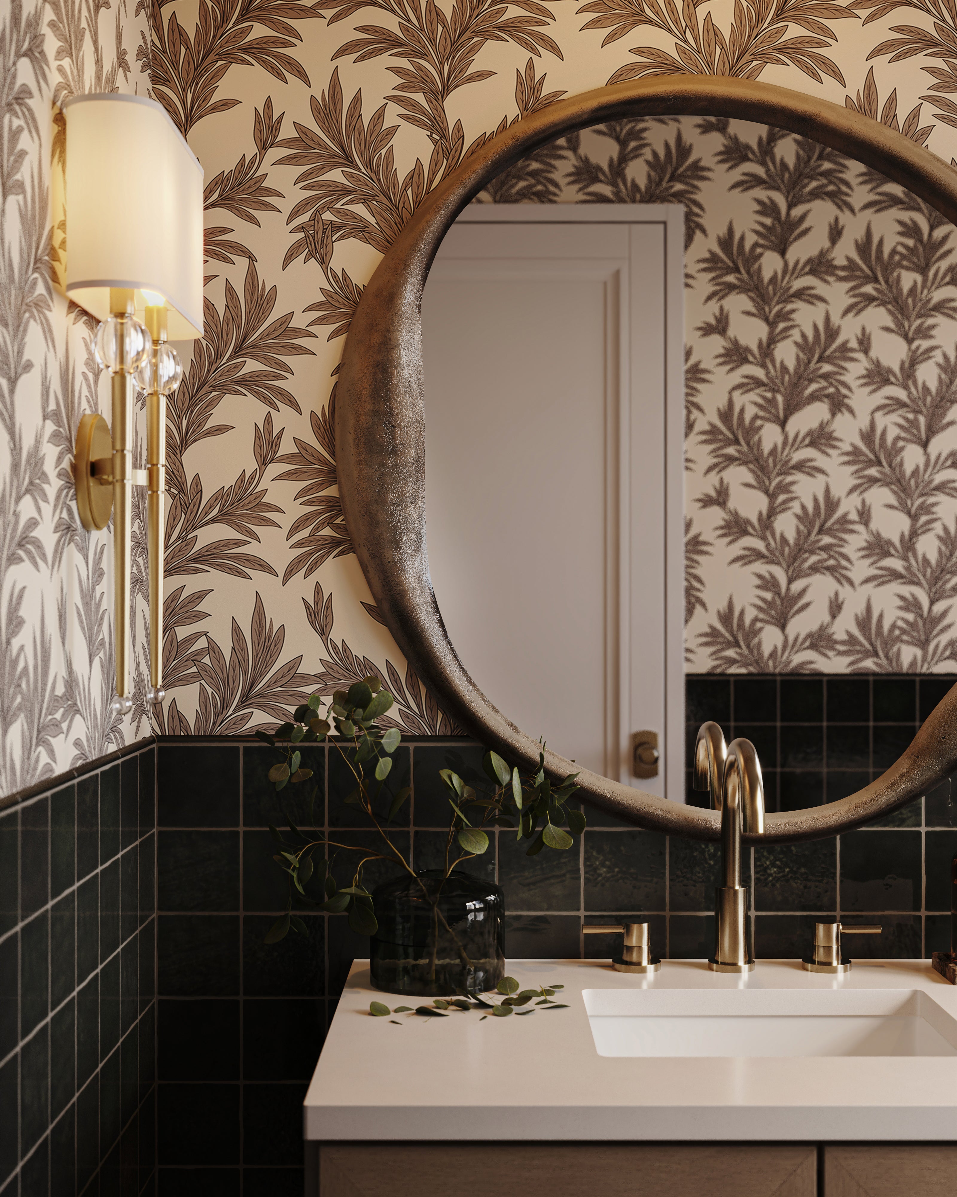 Clarien Round Mirror in Antique Brass