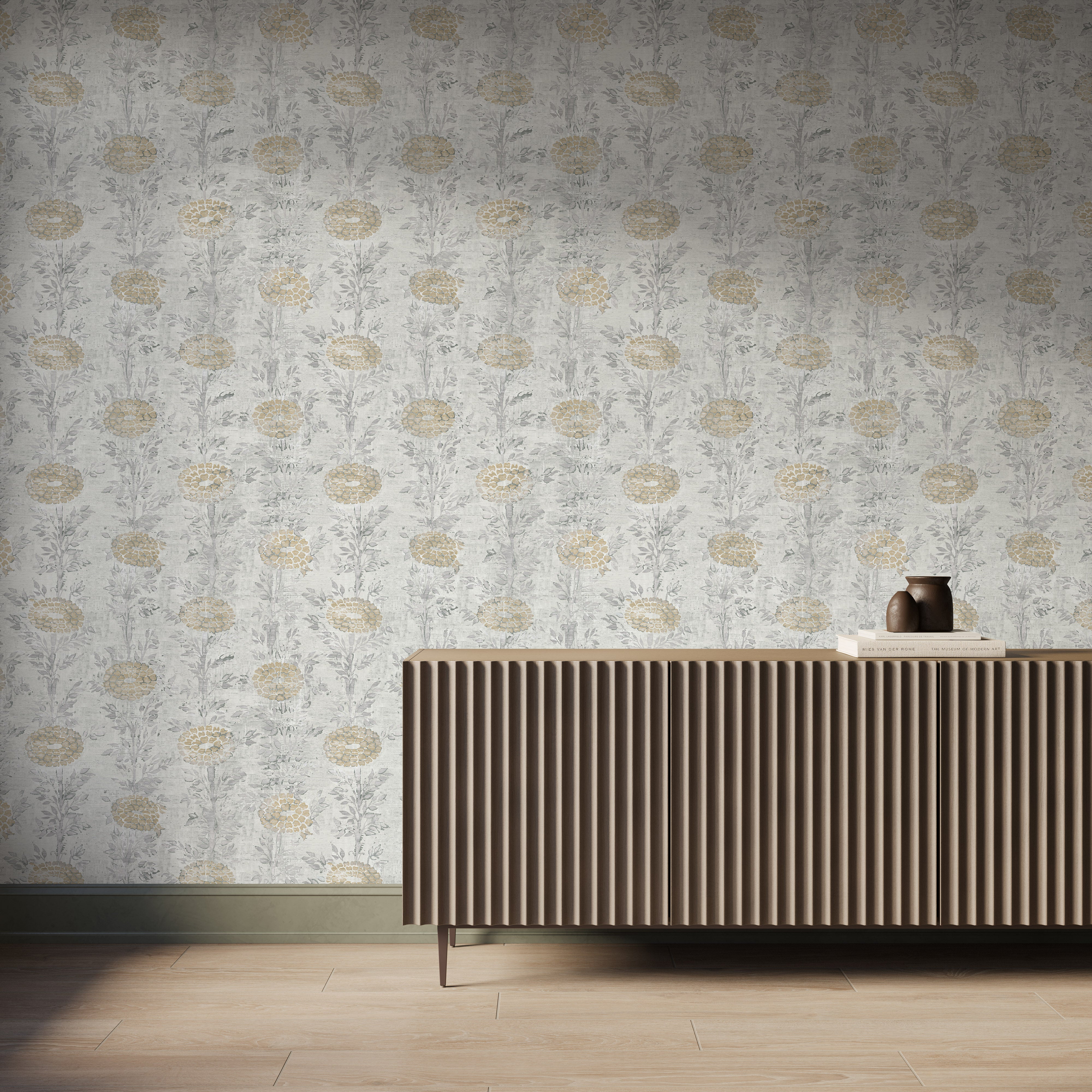 Amarise Wallpaper in White/Gold