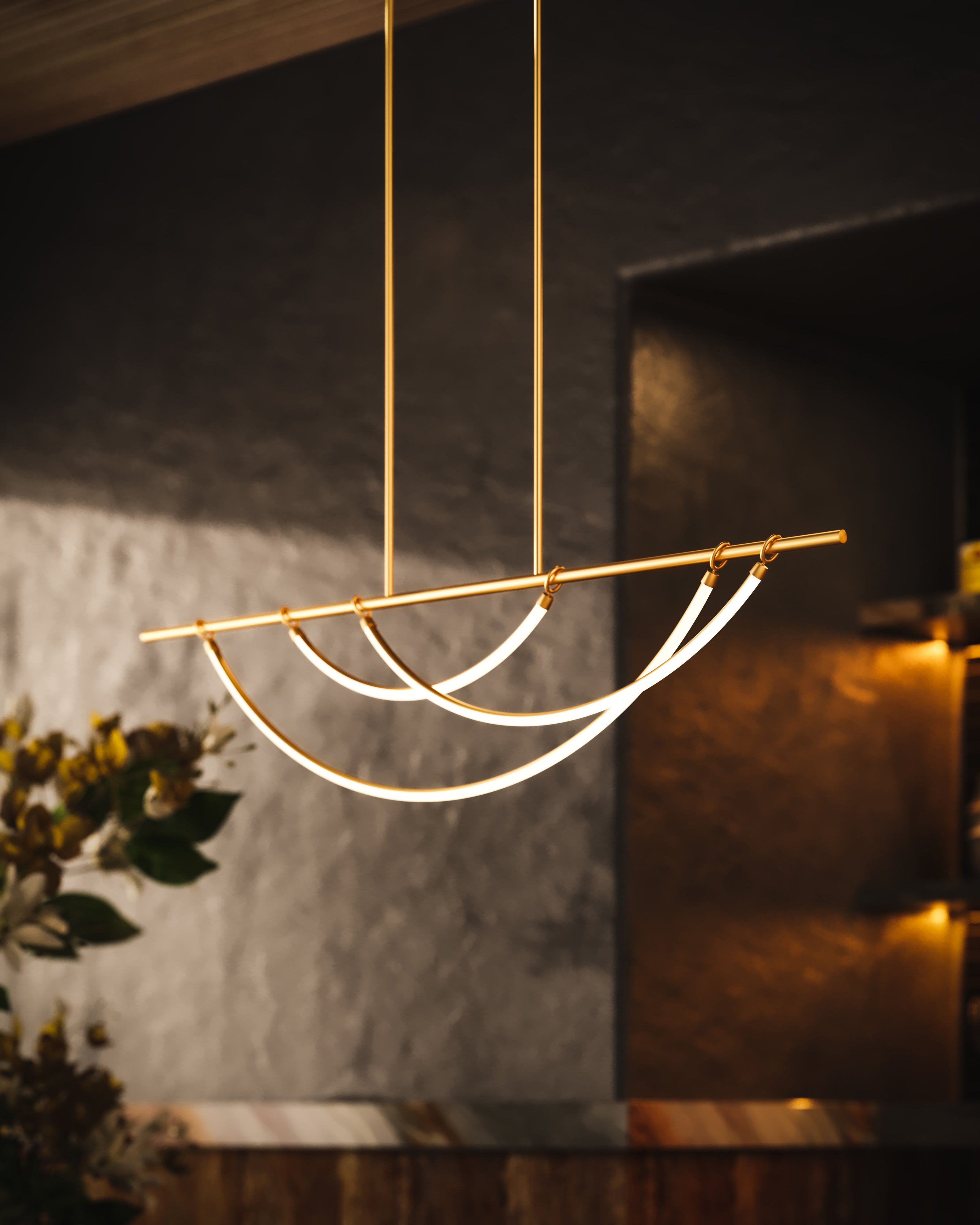 Greer 48" LED Linear Pendant in Vintage Brass, Universal Voltage