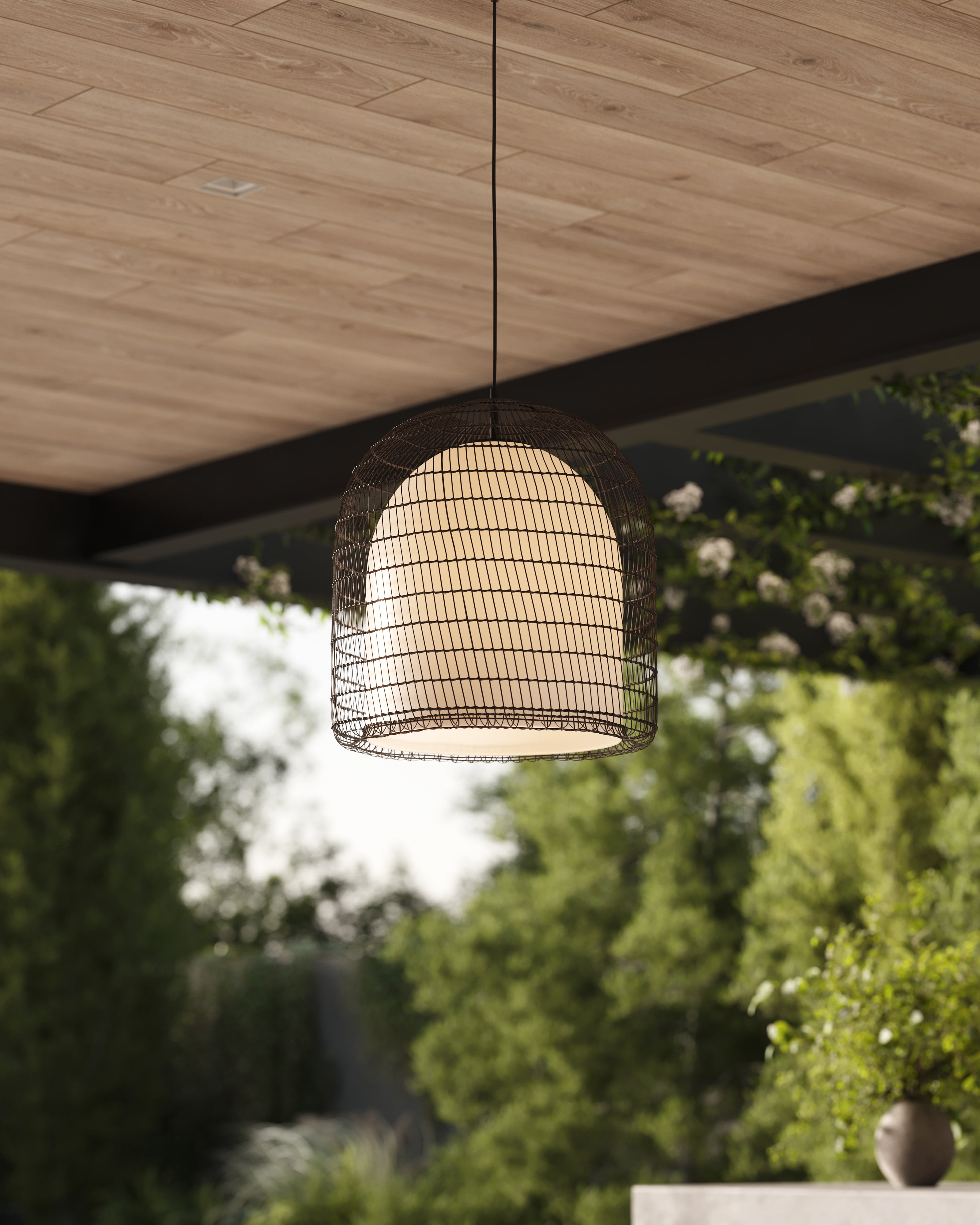 Finch 20" 1 Light Pendant in Matte Black/Opal Glass
