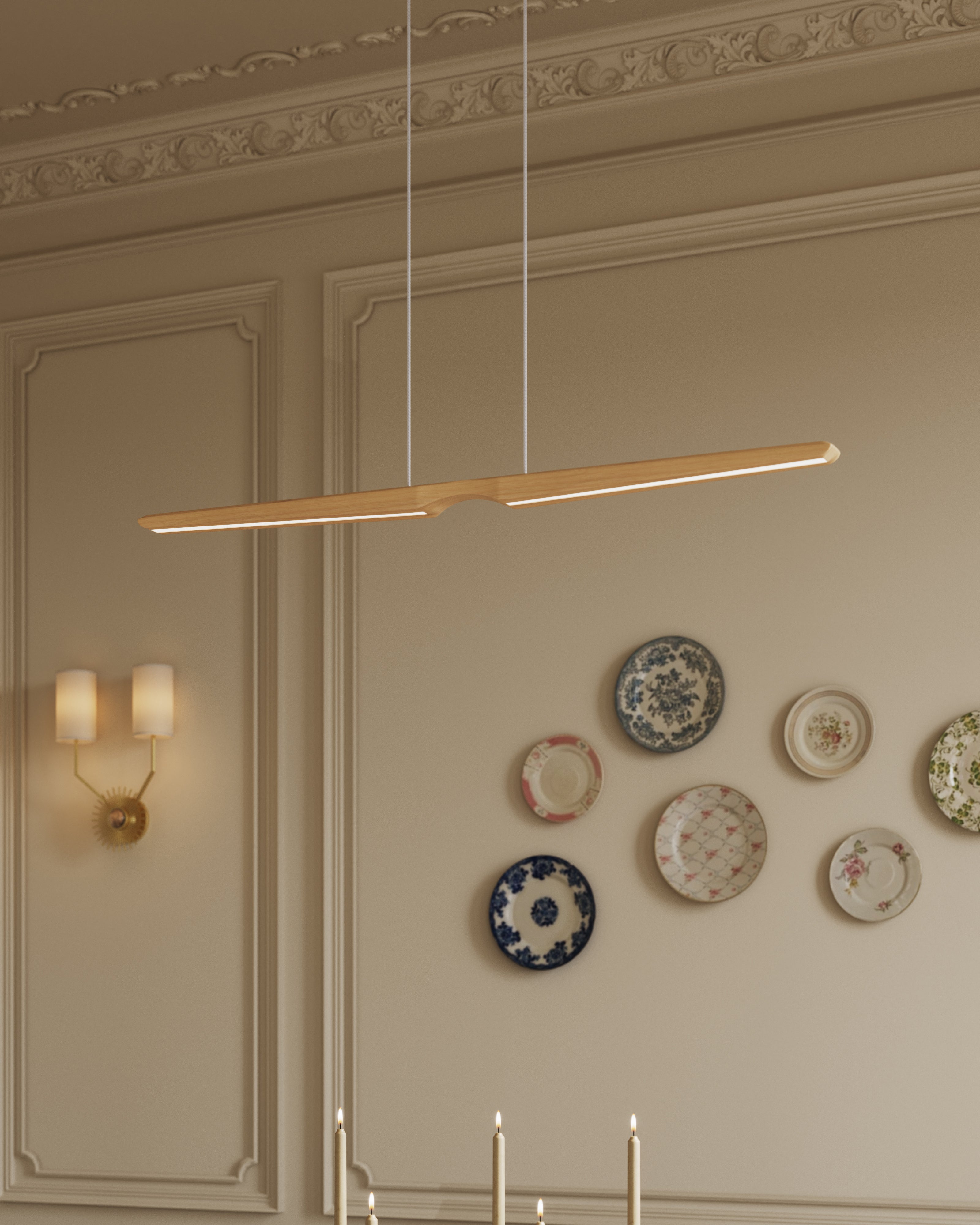 Hewett 42" LED Linear Pendant in Beech Wood, Universal Voltage