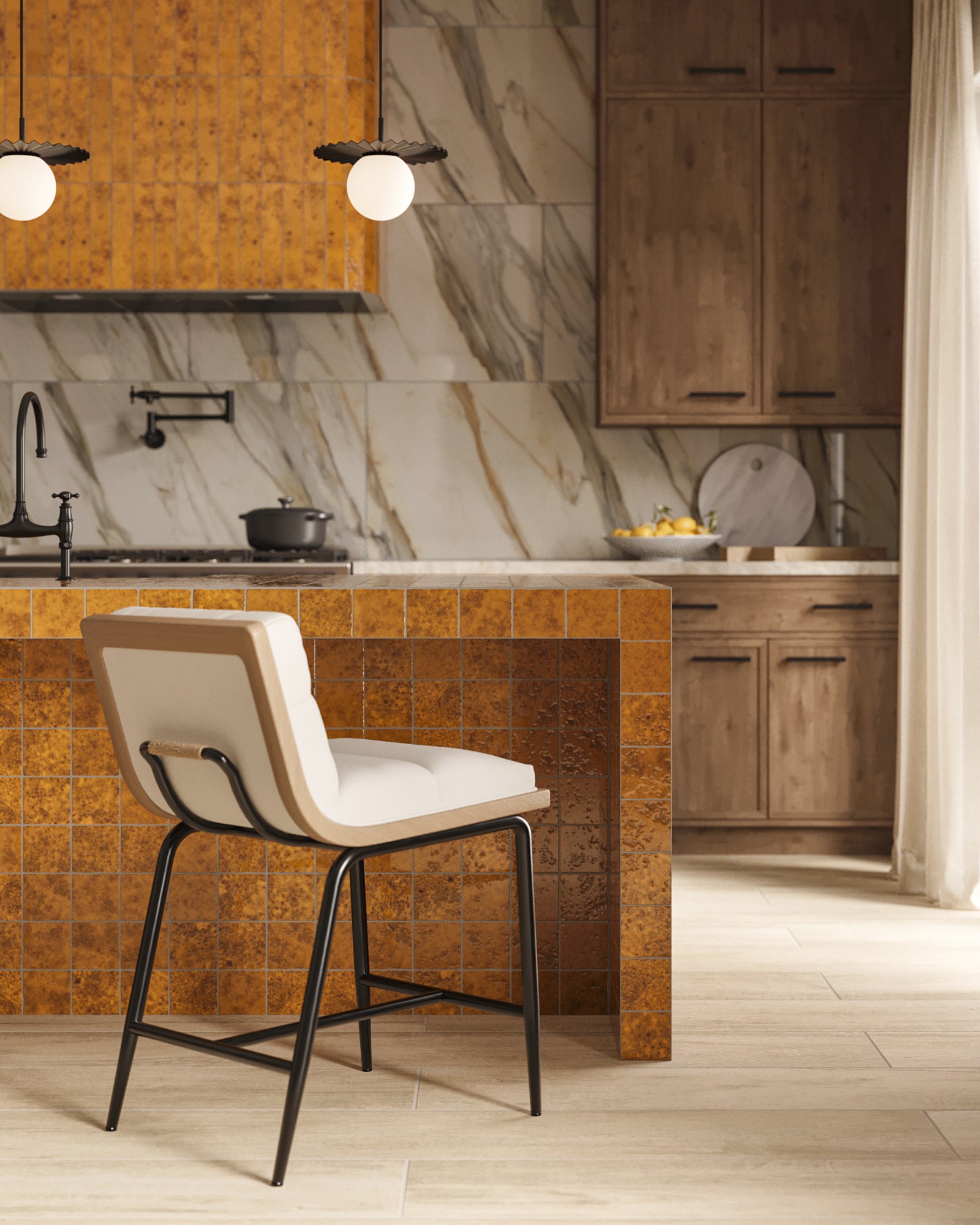 Amelia 4x4 Glossy Crackled Ceramic Tile in Turmeric