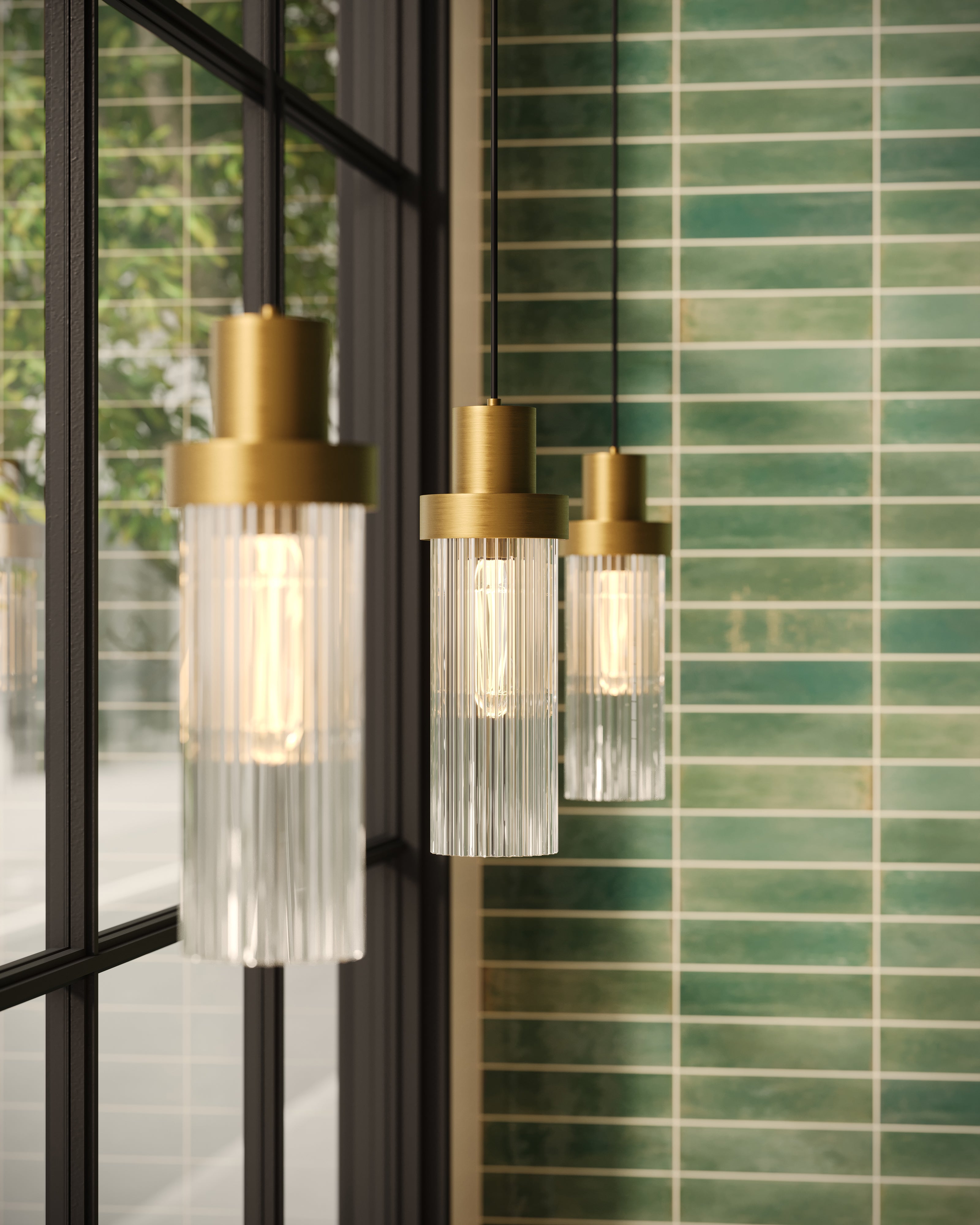 Gale 5" 1 Light Pendant in Brushed Gold/Clear Ribbed Glass