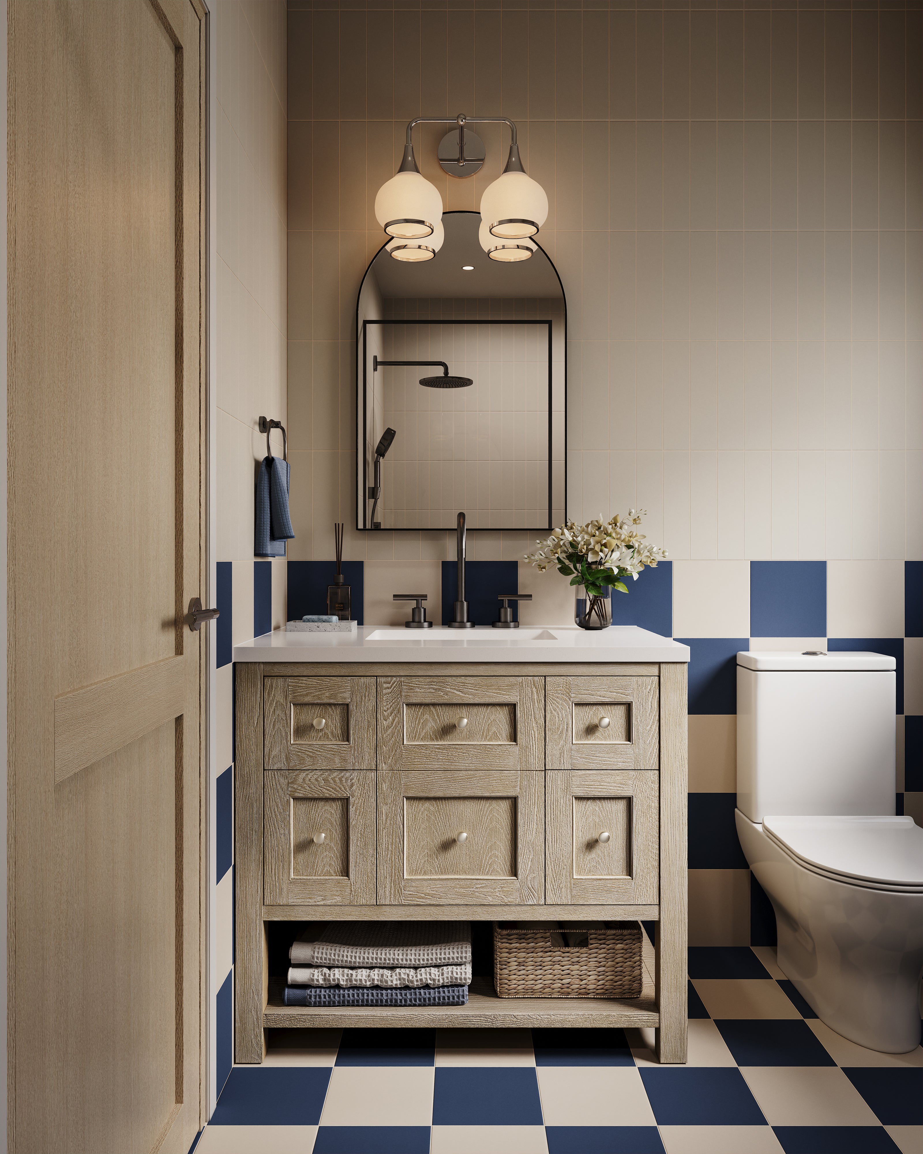 Merrick 8 x 8 Checkerboard Matte Porcelain Tile in Rhythm and Blues and Grunge Greige