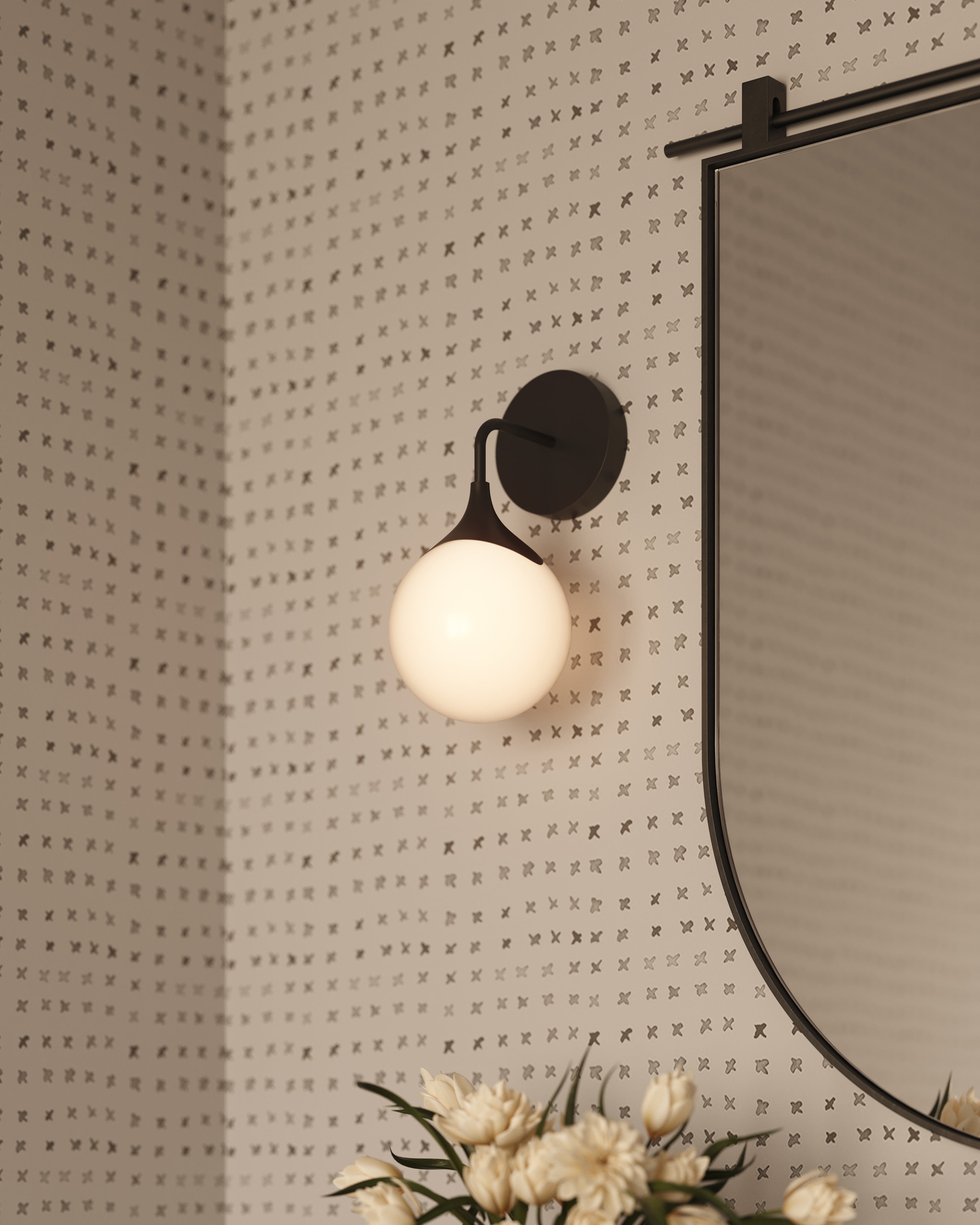 Sylvia 12" 1 Light Wall/Vanity Light in Matte Black/Opal Matte Glass