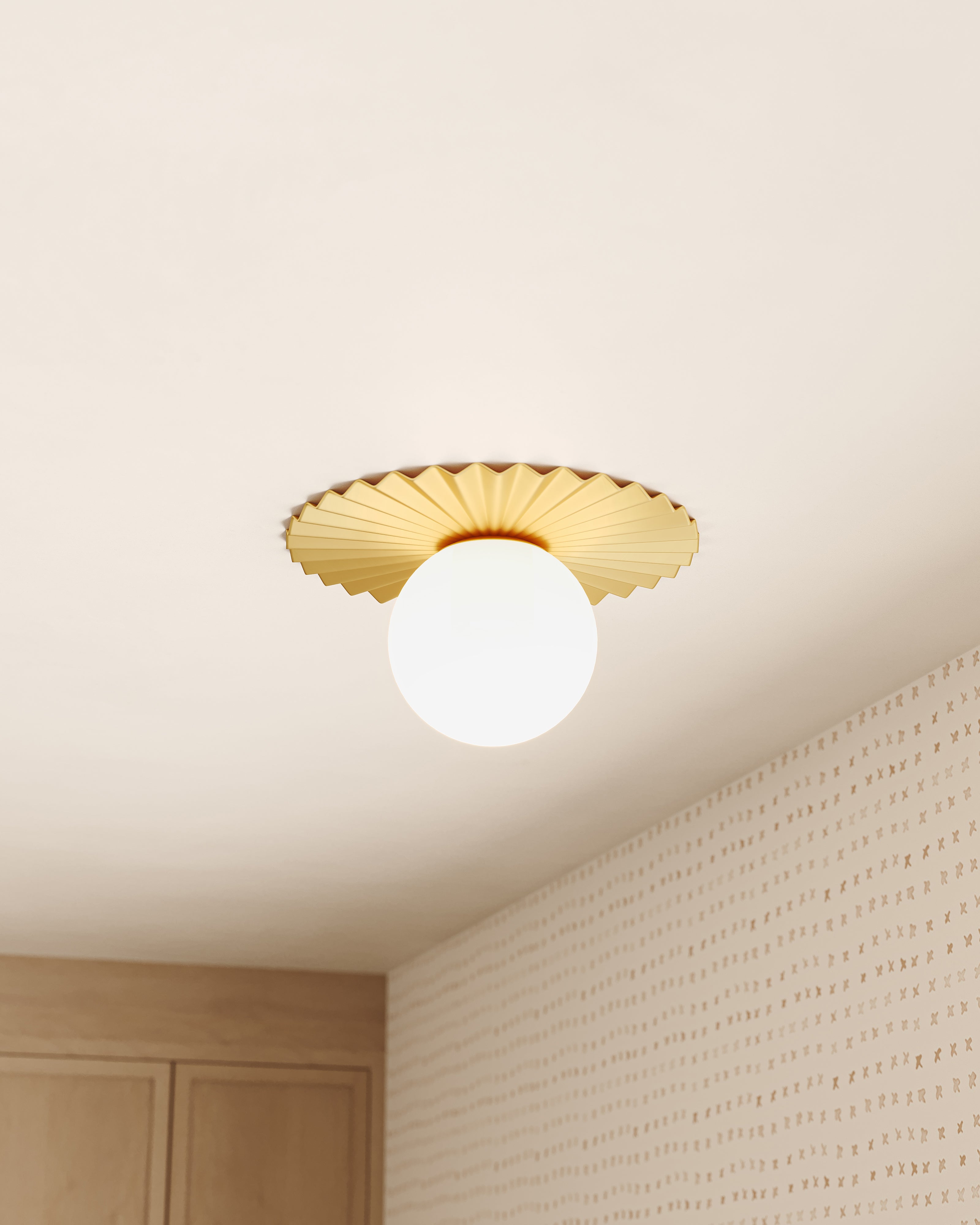 Priya 14" 1 Light Flush Mount in Brushed Gold/Opal Matte Glass