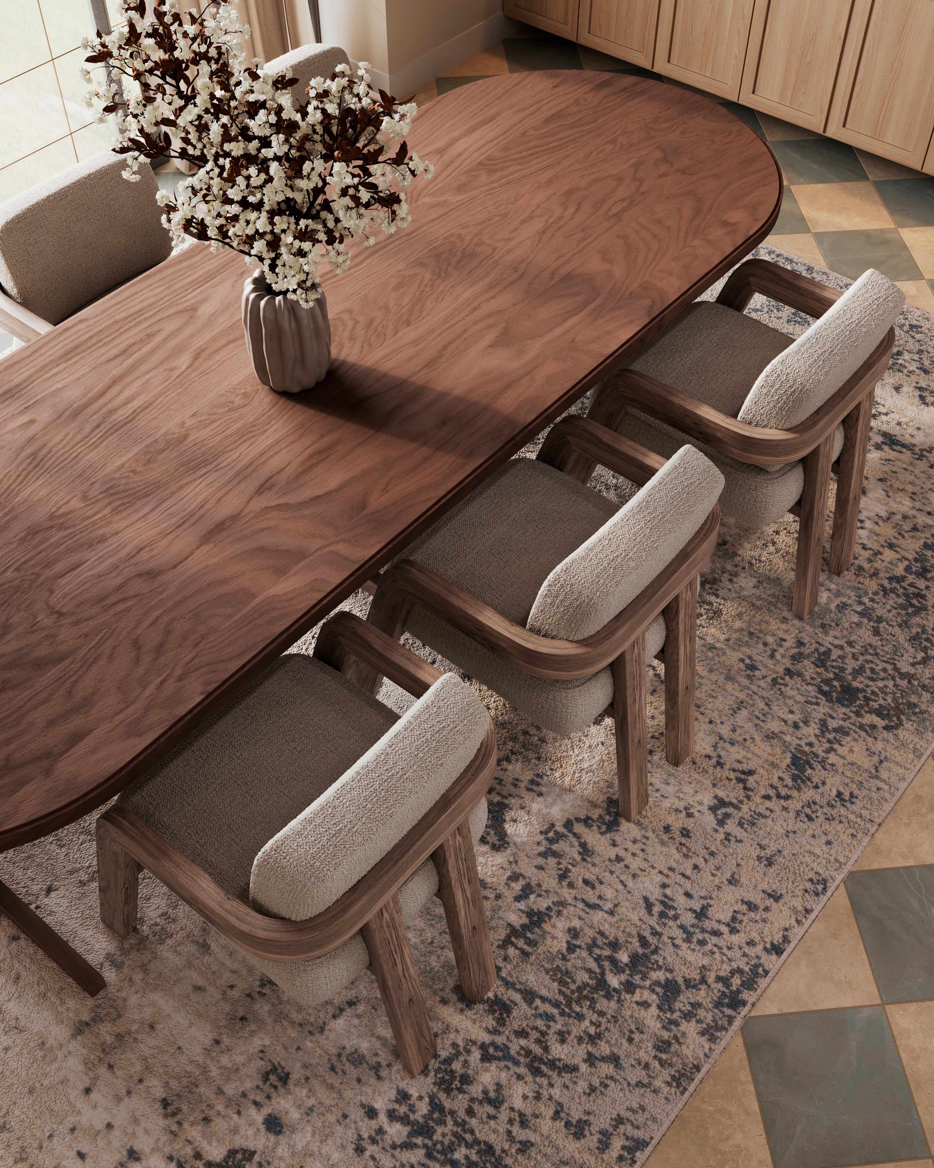 Fleurin Walnut Oval Dining Table in Matte, 120"