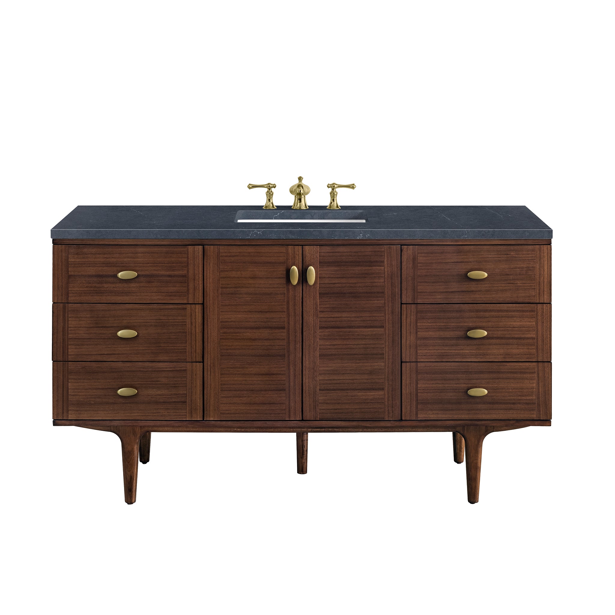 Demi 60" Single Vanity in Mid-Century Walnut with 3 cm Charcoal Soapstone Quartz Top