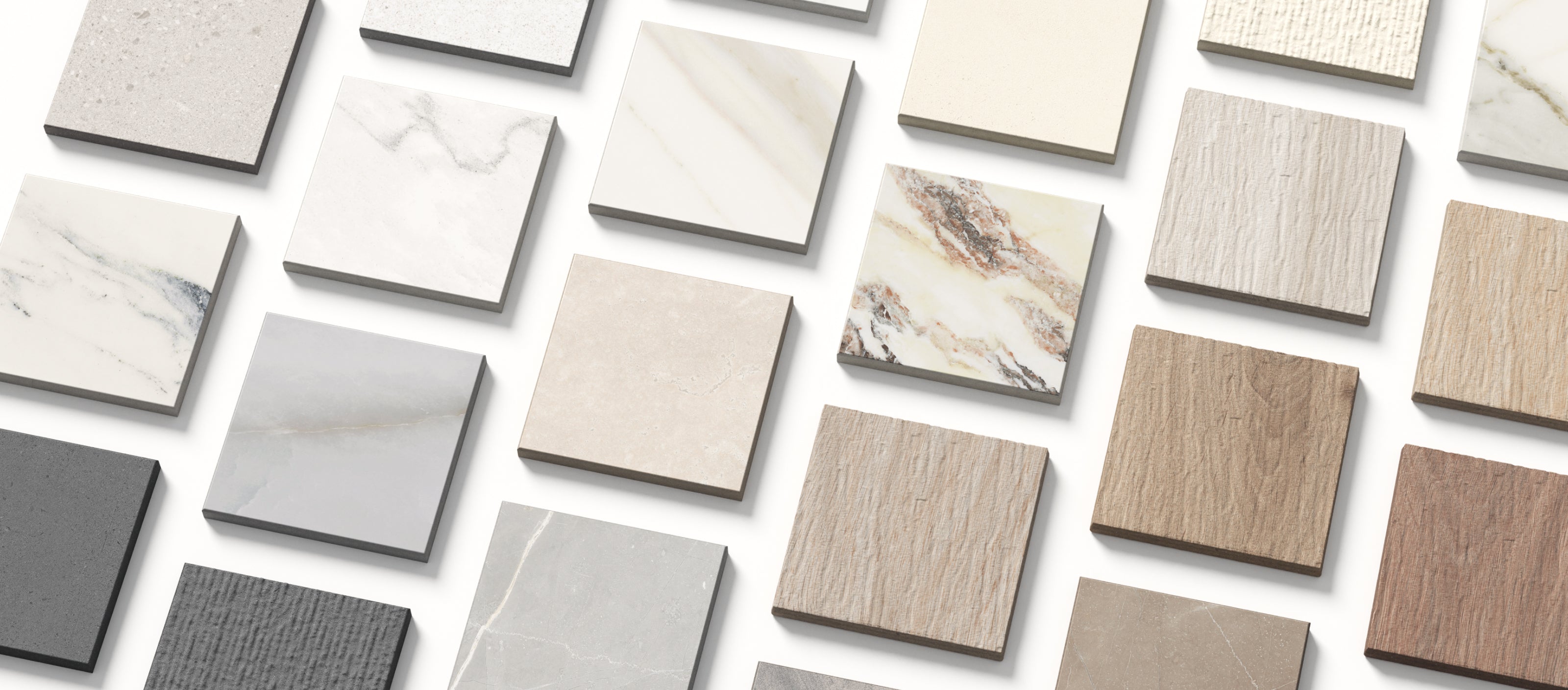 An expansive display of tile samples, highlighting the rich variety available for your design projects.